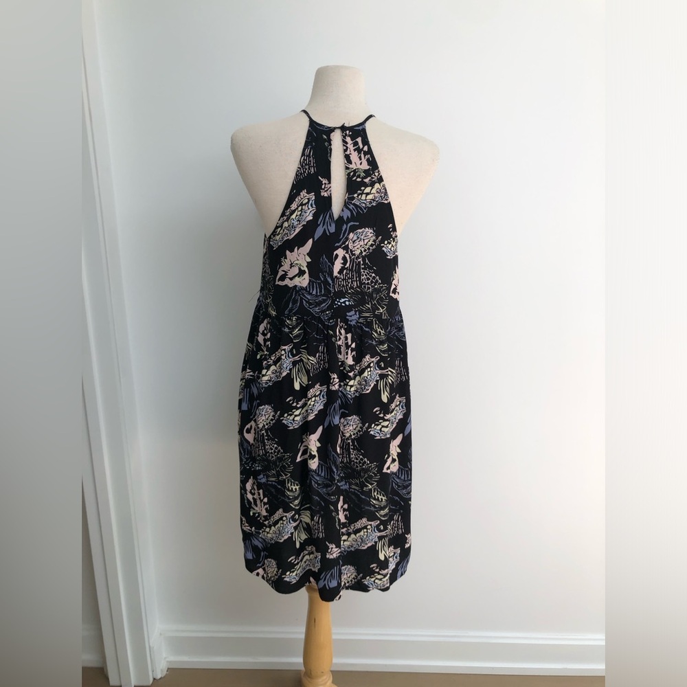 Babydoll halter dress in Black & Blush modern floral print - Picture 2 of 6